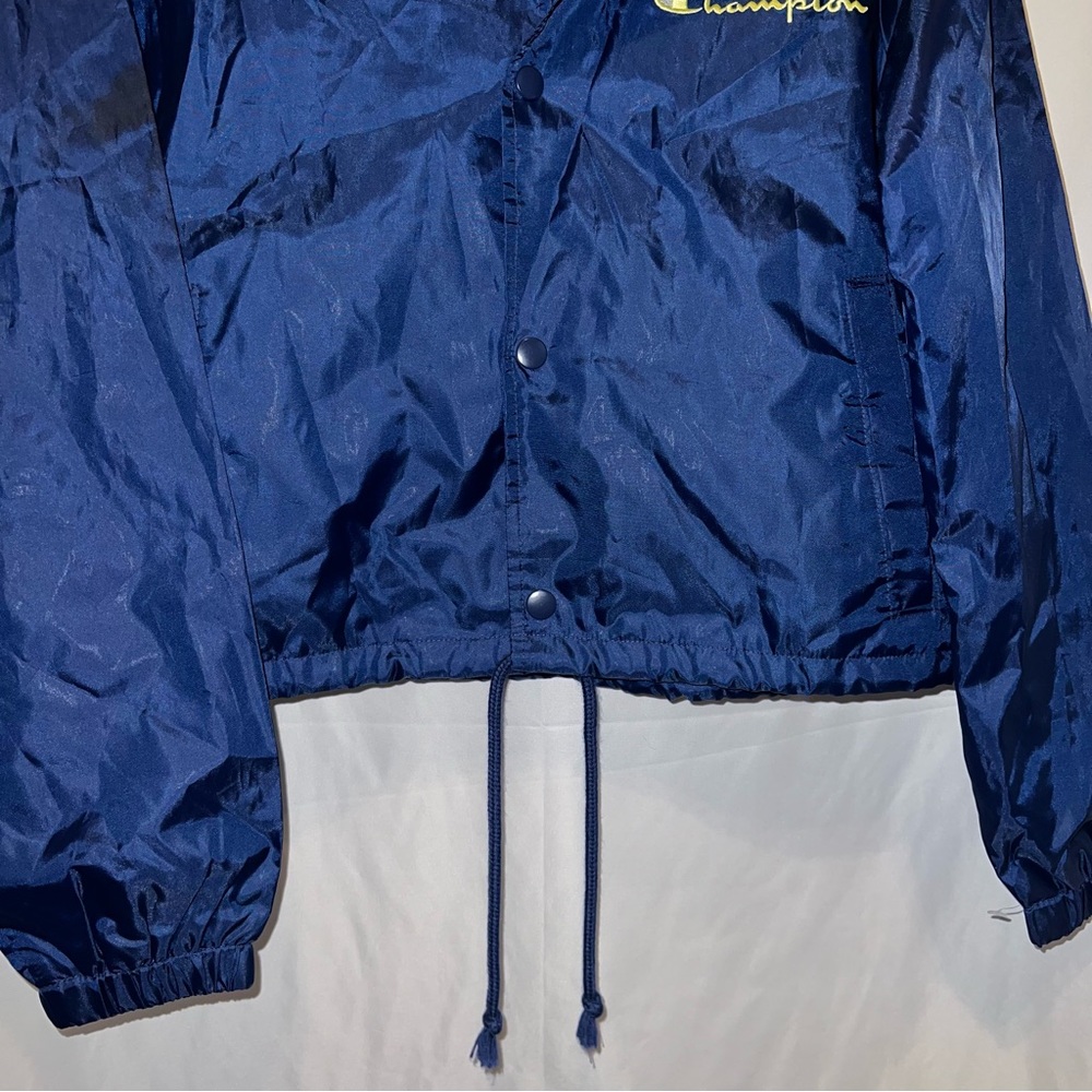 Champion Navy Blue Button Up Coaches Cropped Jacket Multi Logo - Picture 8 of 13